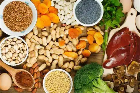 Mix de nutrientes, legumes, carnes e cereais ricos em Biotina para deficiência de vitamina,