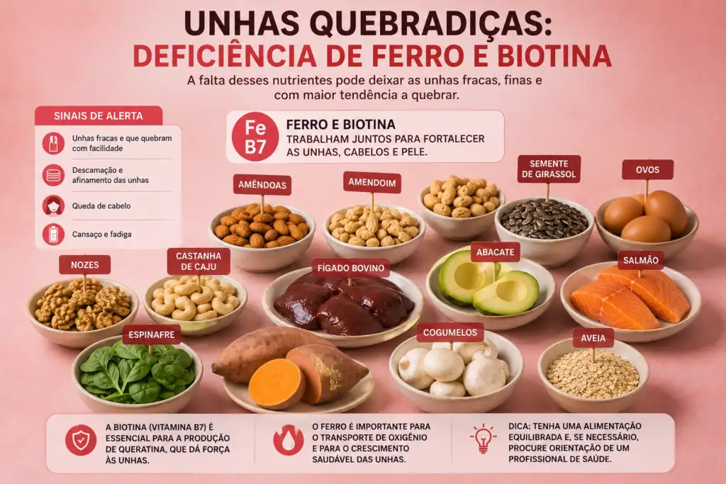 Imagem de alimentos ricos em Ferro e Bitona. Combate unhas quebradiças
