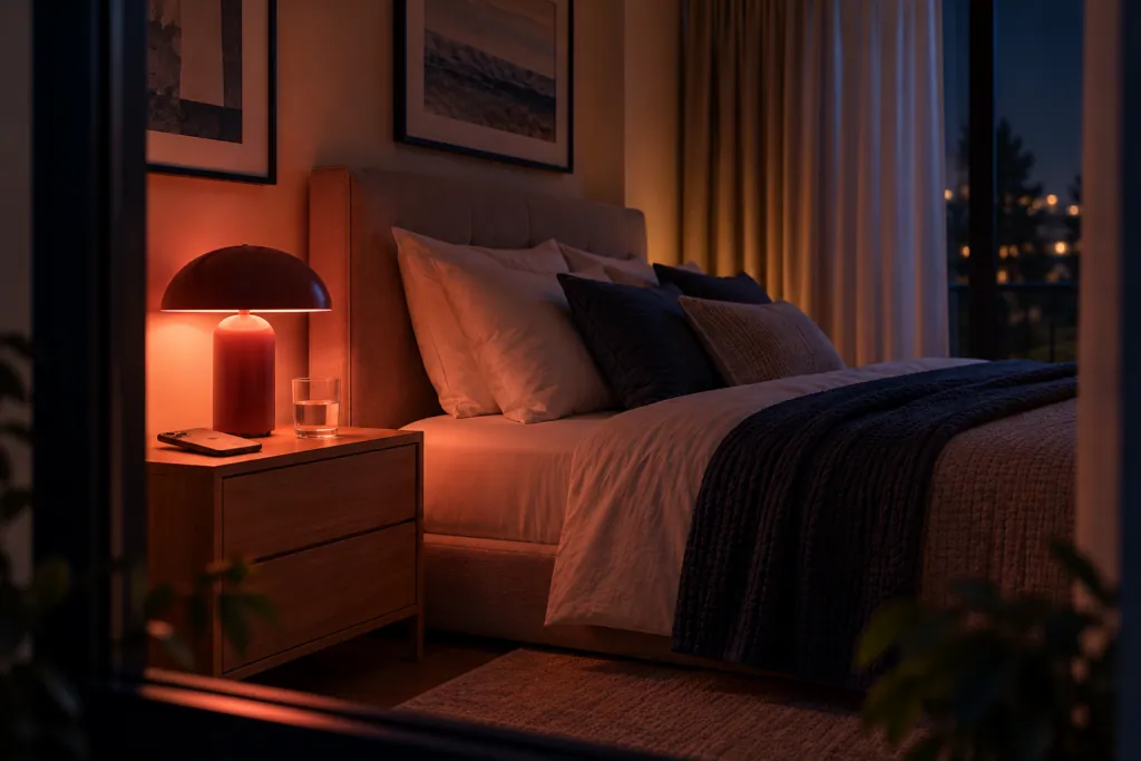 quarto com a luz vermelha para dormir