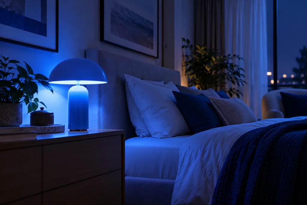 quarto com a luz azul para dormir
