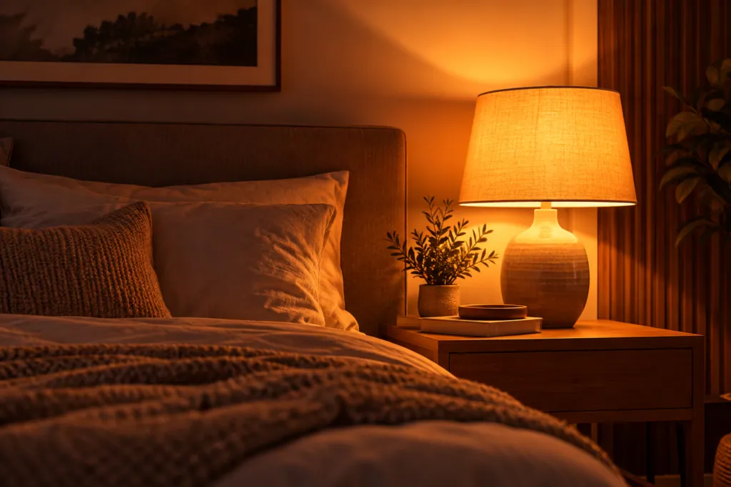 quarto com a luz âmbar para dormir
